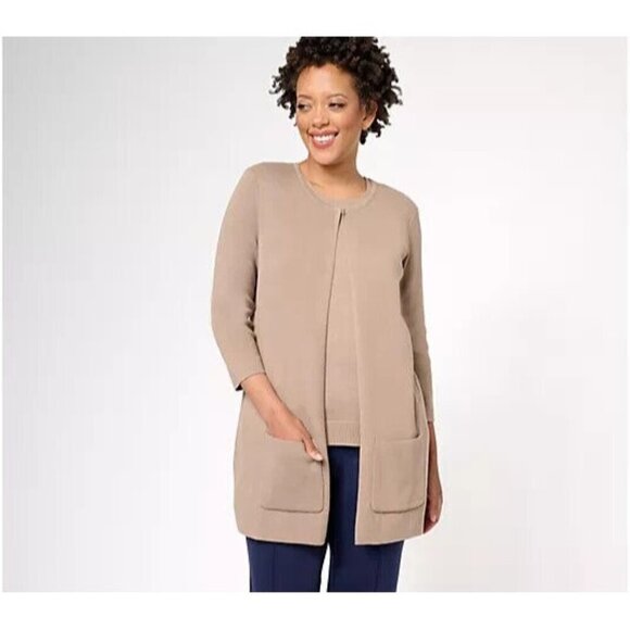 Isaac Mizrahi Live! Regular Element Long Sweater Cardigan Dusty Brown S  A642801 - Picture 1 of 1